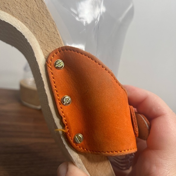 VTG Dr. Scholl’s The Original Wood Sole Sz 6 Orange Sandals Y2K Made in Italy - Picture 3 of 14
